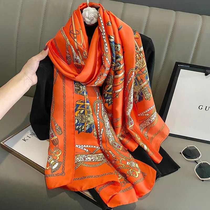 180*90cm Luxury Brand Women Scarf Fashion Print Silk Scarves Summer Shawls Wraps