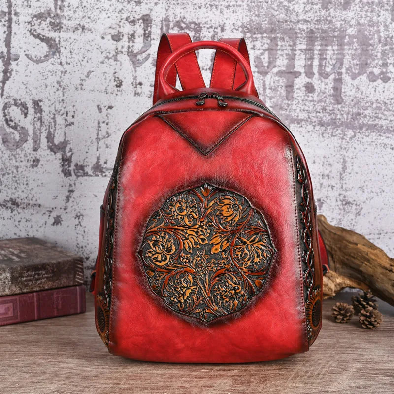 Vintage Tang Grass Embossed Leisure Travel Luxury Backpack