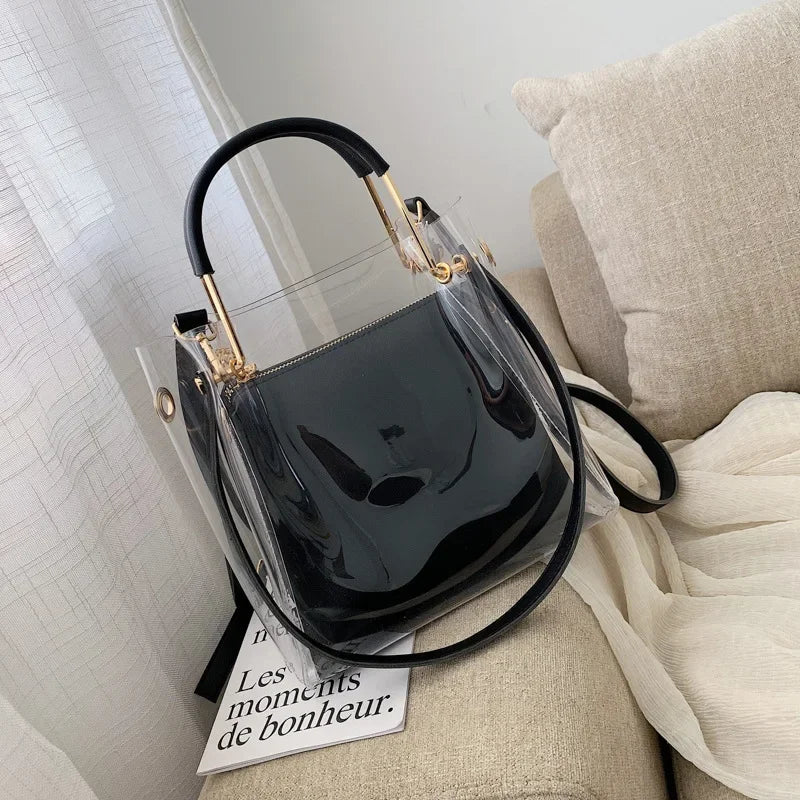 Fashion Transparent Women Shoulder Bag Jelly Candy Bucket Bag Messenger Bags