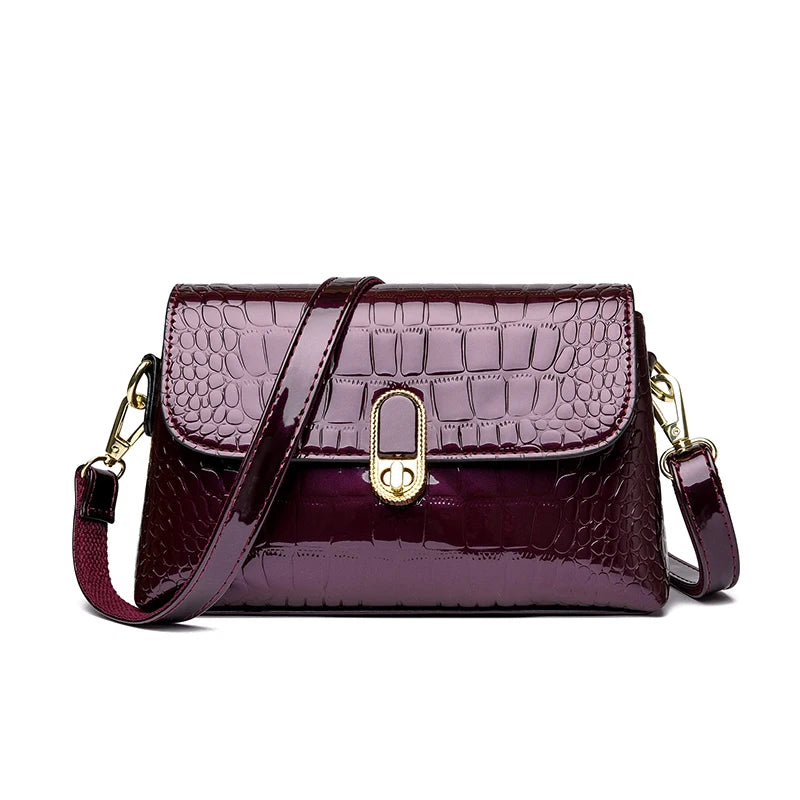 Luxury Patent Leather Handbag Designed With Crocodile Pattern