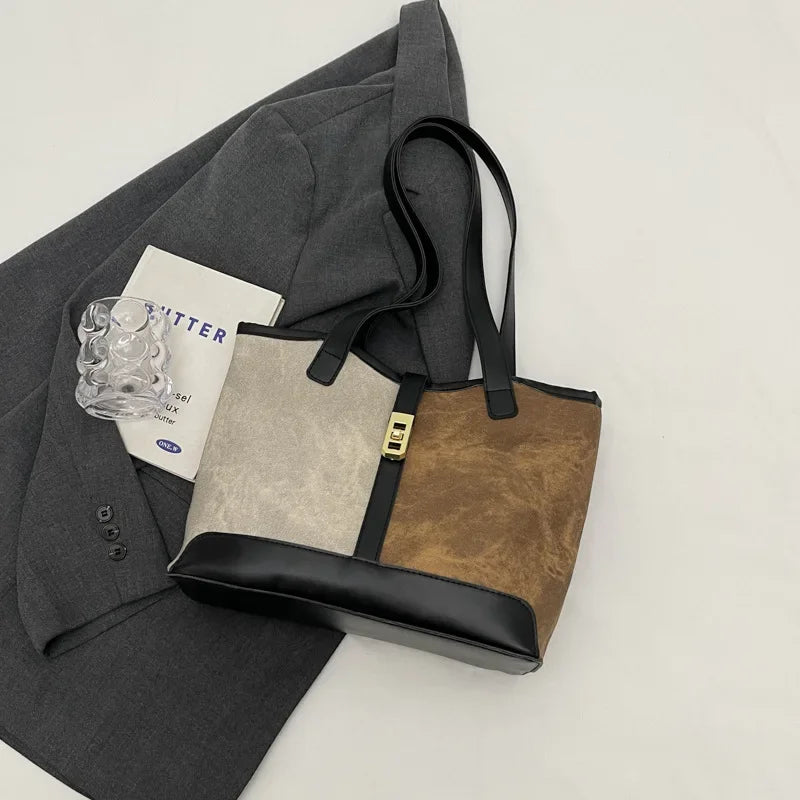 Vintage Shoulder Bag Fashion Patchwork Leather Ladies Tote Bags Large Capacity