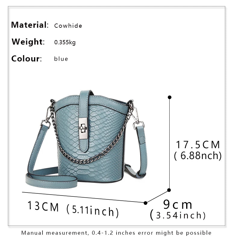 Genuine Leather Crossbody Bag Texture Crocodile Pattern