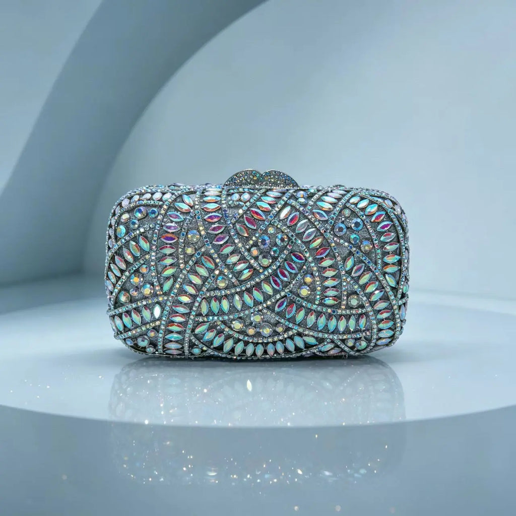 Blue Crystal Interwoven Rhinestone Hard Shell Evening Bag