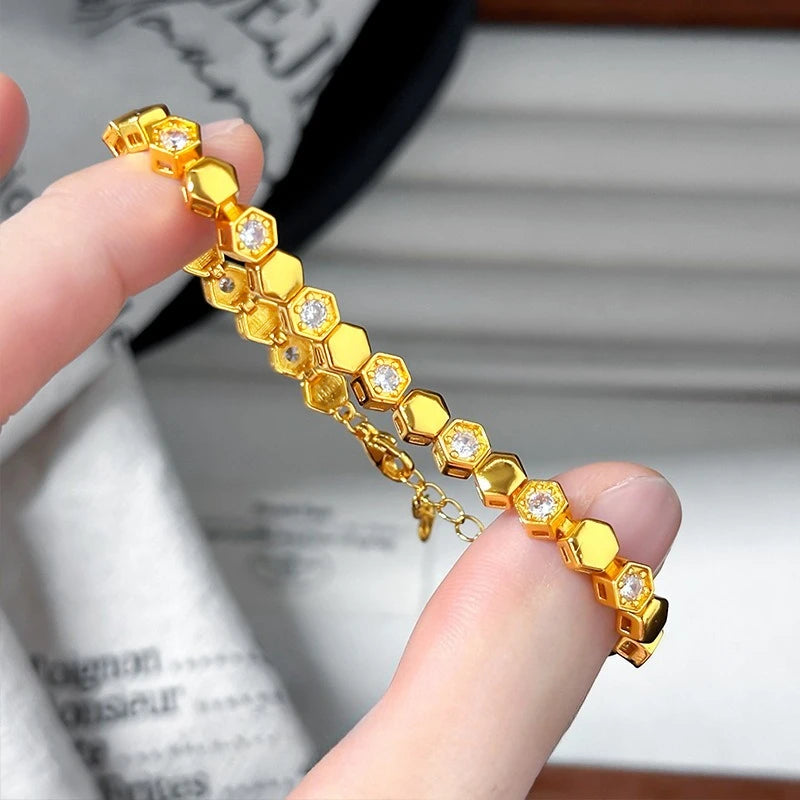 Fashion 18K Gold Color Honeycomb Geometry Zircon Bracelet