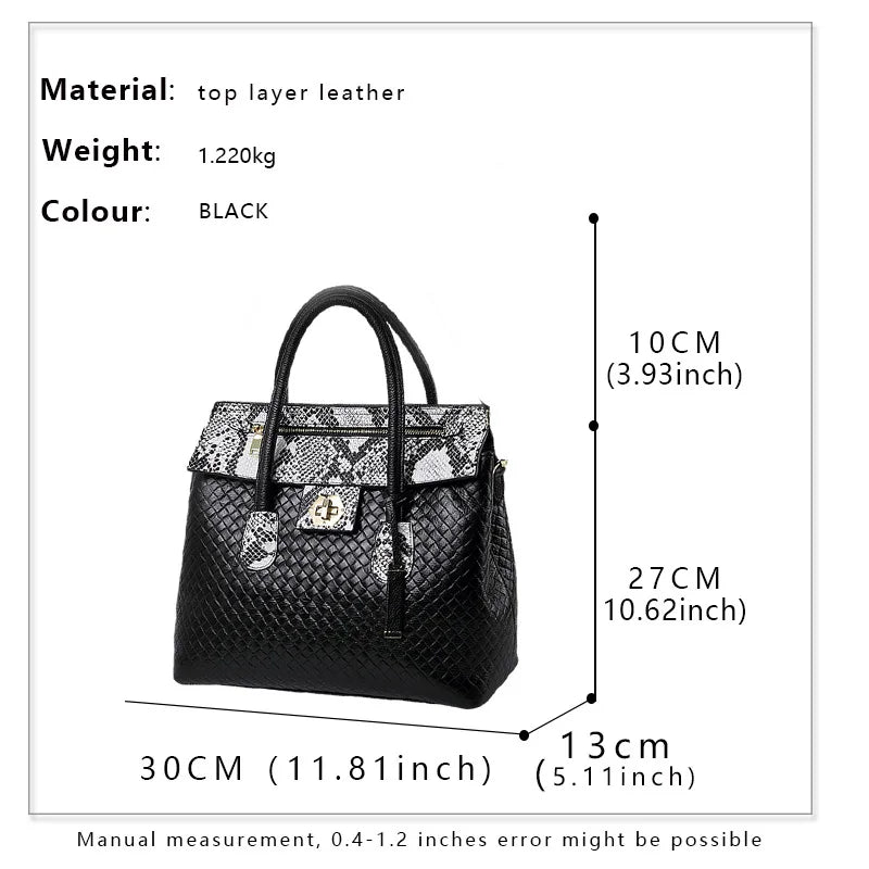Genuine cowhide leather women's handbag large-capacity square bag