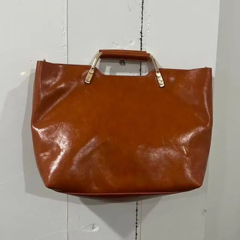 Soft Leather Tote Metal Handle Large Capacity Crossbody Bag
