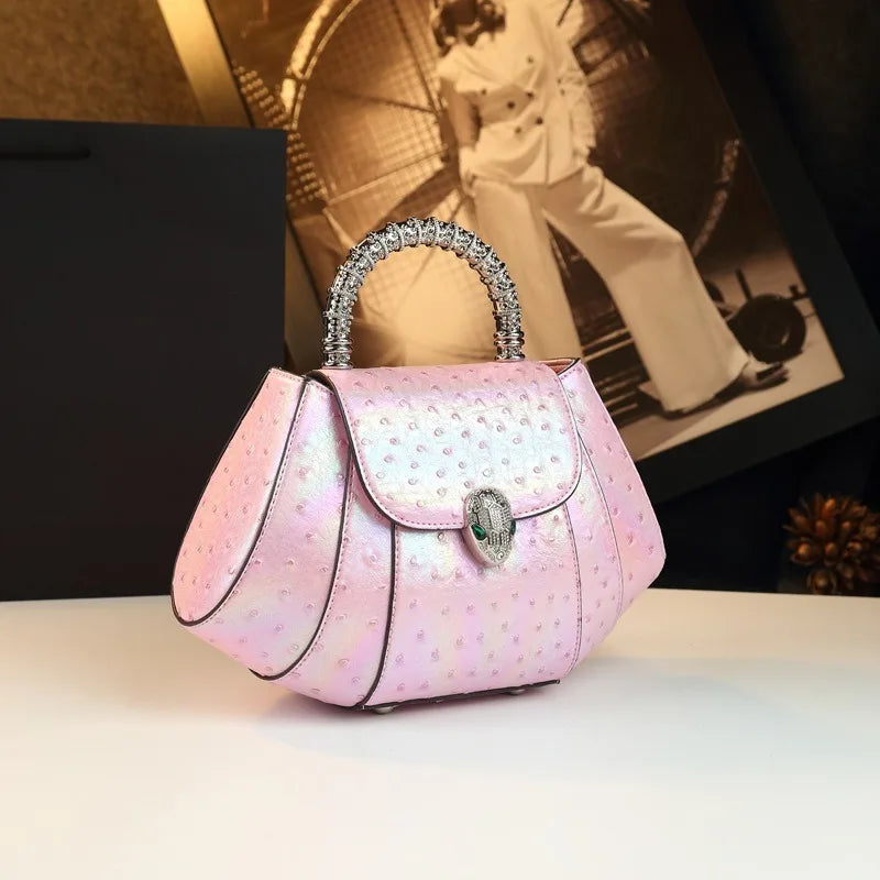 Stylish light luxury colorful unique shape ostrich pattern small square patchwork handbag