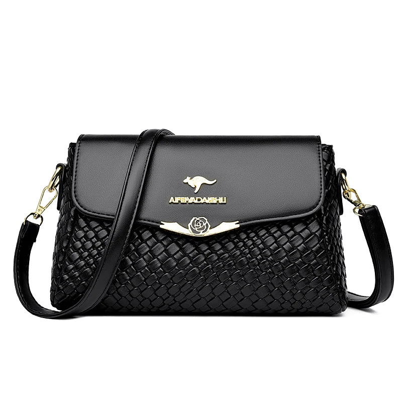 Luxury Handbag Design Pu Leather Knitting Shoulder Messenger Crossbody Bags