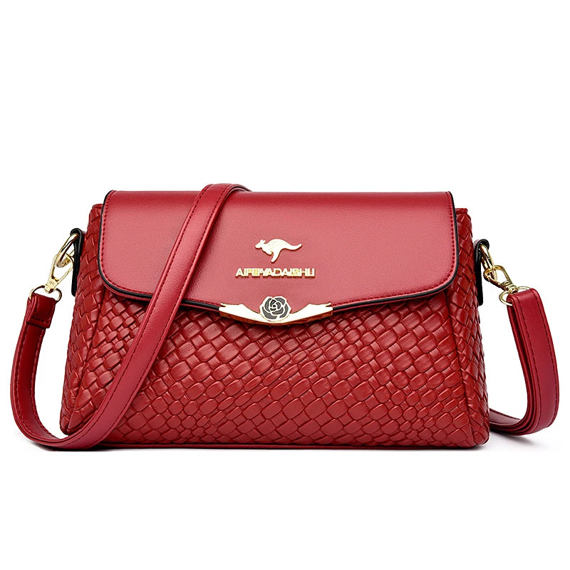 Luxury Handbag Design Pu Leather Knitting Shoulder Messenger Crossbody Bags