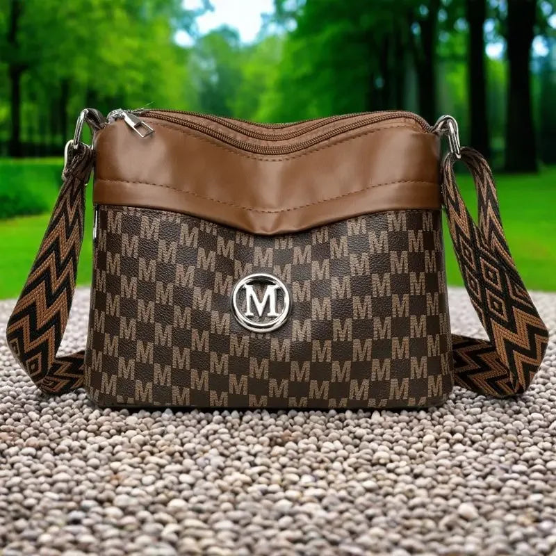 Classic Letter Patchwork Design Stylish Crossbody Bag Leather Shoulder Bag