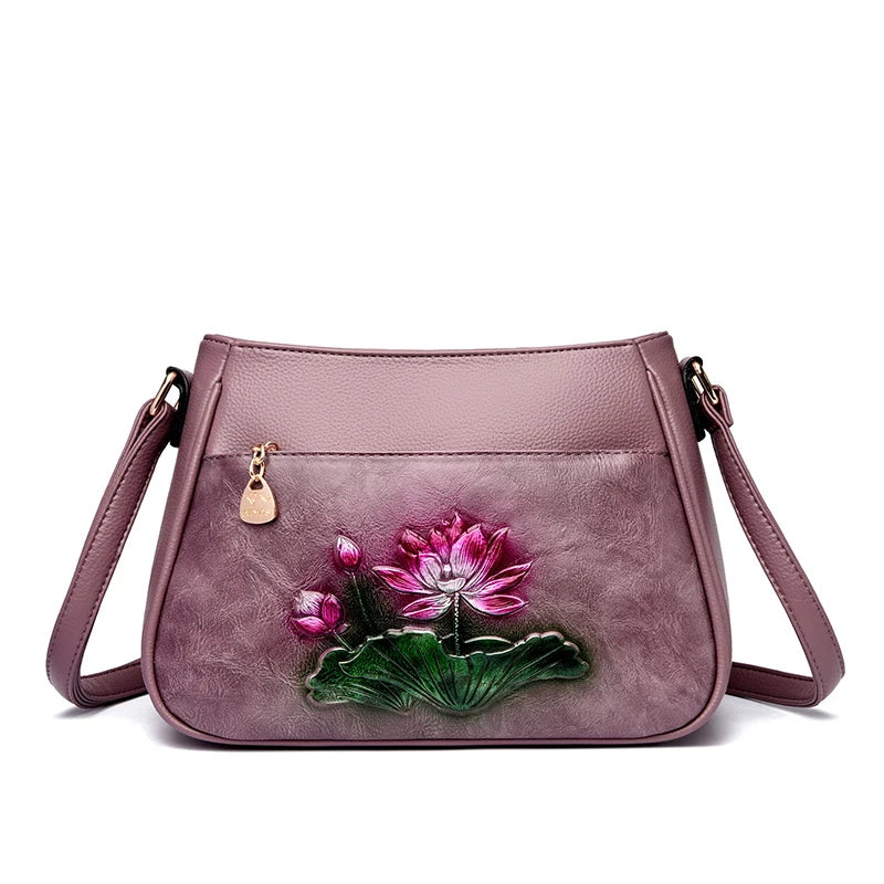 Fashion Luxury Women Tote Bags Designer Flower PU Leather Shoulder Crossbody Bag