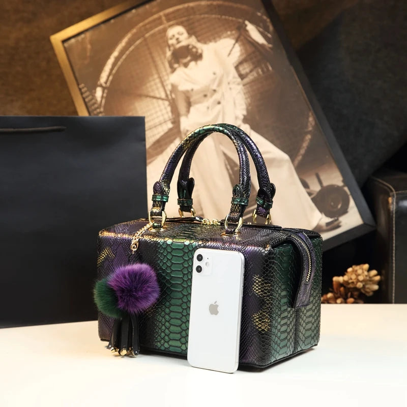 Luxury Fashion Genuine Leather Handbag Serpentine Design
