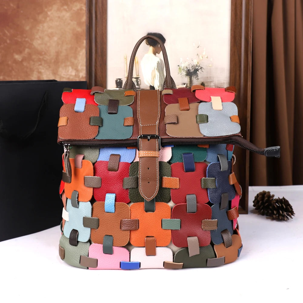 Hand-woven genuine leather women's bag colorful cowhide single-shoulder bag