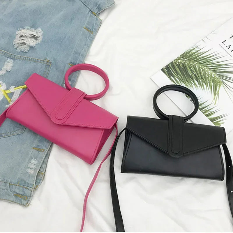 PU Leather Solid Color Clutch Ladies Diagonal Bag Hand Bag Women's Fashion