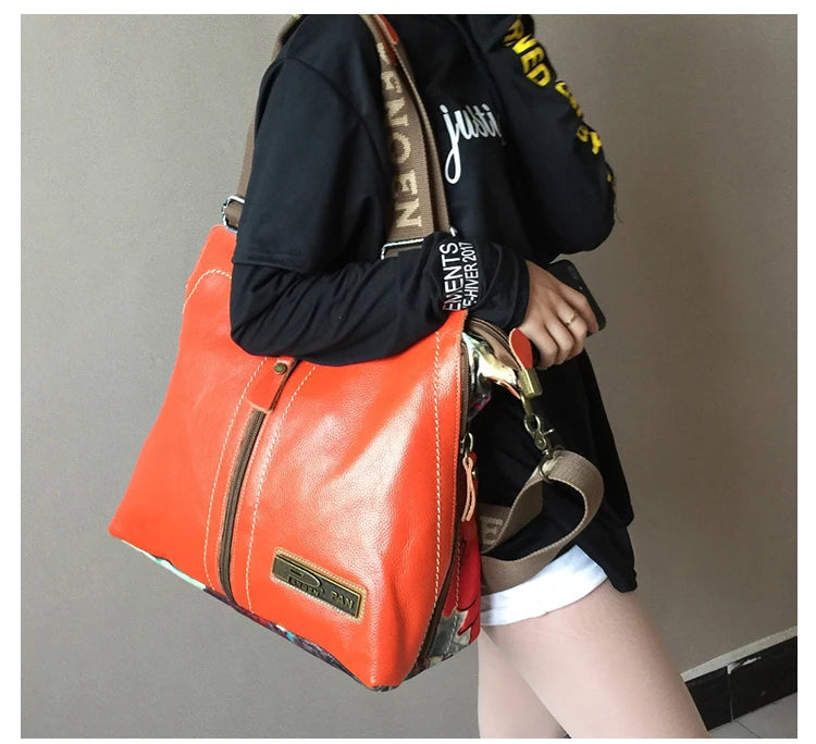 Leather Bag Fashion Large Capacity Flower Print Shoulder Bag