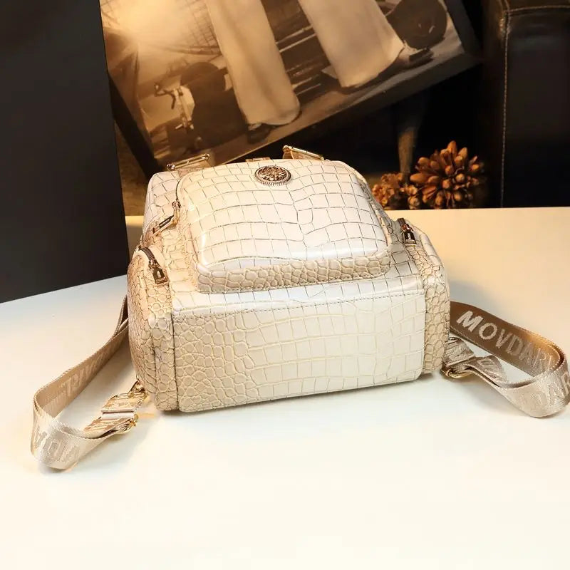 Luxury Design High Quality Cowhide Backpack Female Fashion Large Capacity Bag