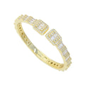 Rectangle Square Cubic Zirconia Charm Open Bangle Bracelet Women Fashion Jewelry