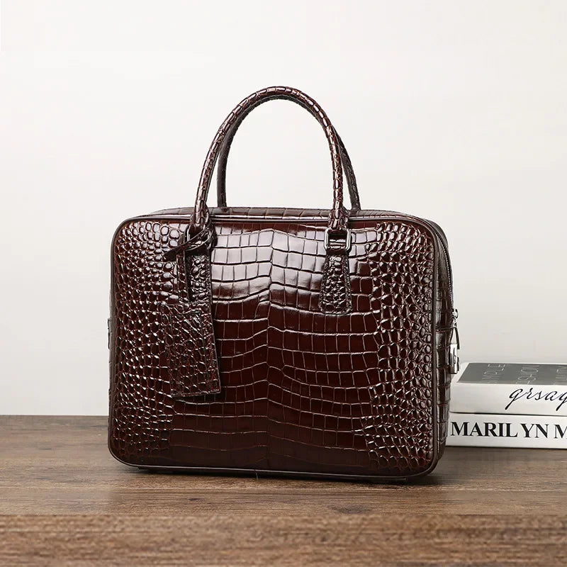 Luxury Alligator Pattern Genuine Leather Business Briefcase Male Shoulder Bag
