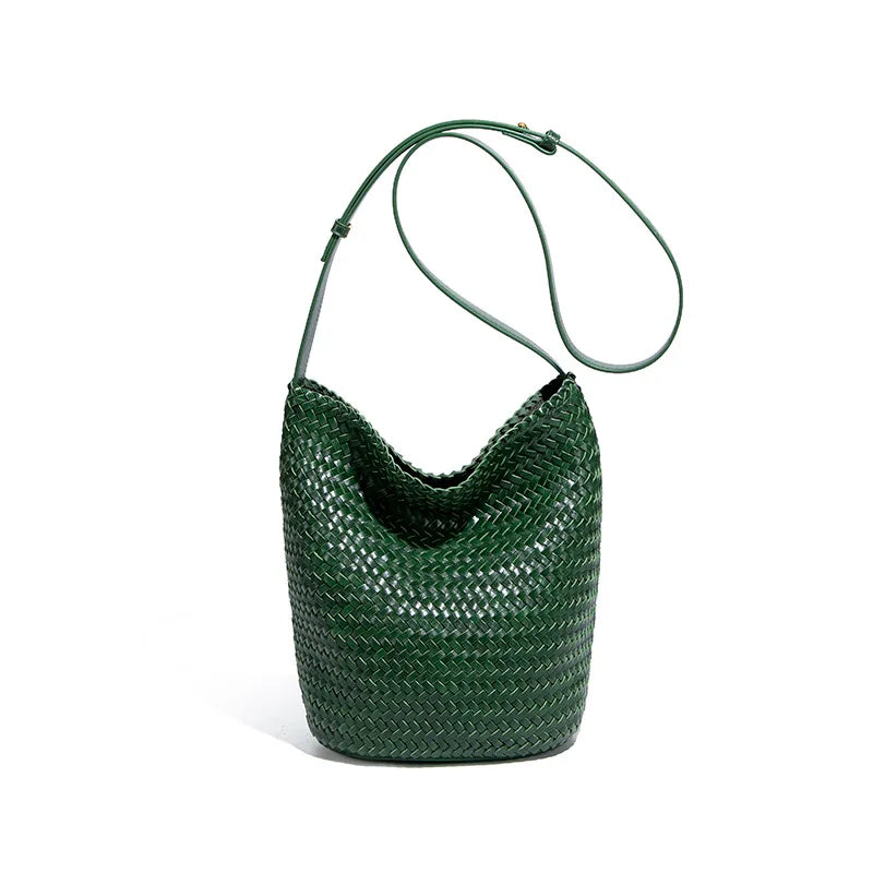 Luxury Woven Handmade Bag PU Leather Bucket Bag