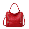 Rose Embossed Leather Tote Bag Gold Zippers and Buckles
