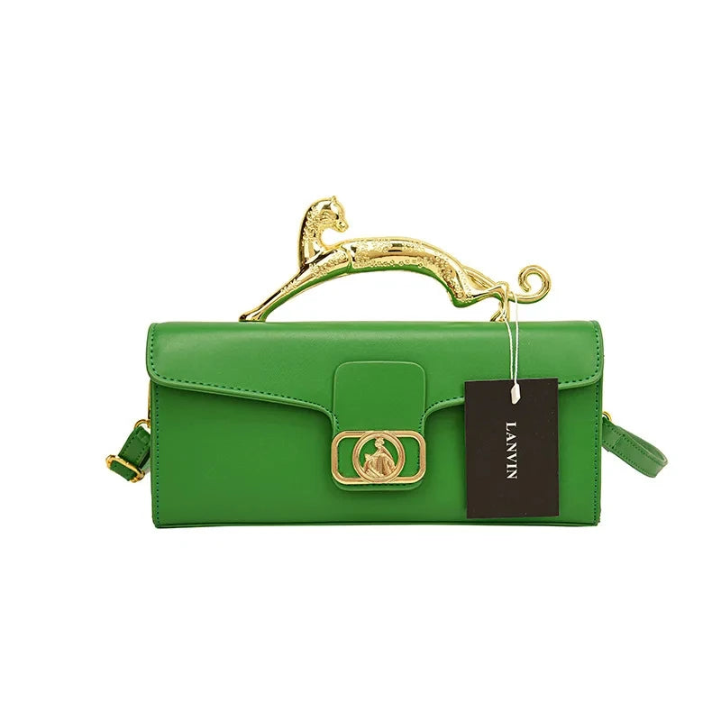 Women's Handbag Metal Handle Leather Trendy Design Crossbody Fashion Bag