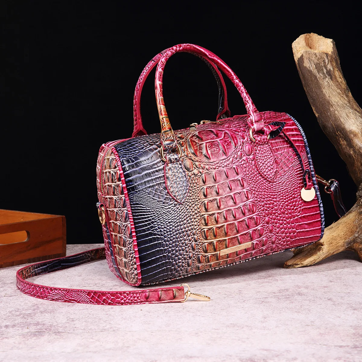Top-Handle Crocodile Bag Crossbody Leather Tote Large Capacity