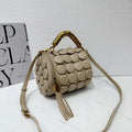 Retro Button Design Leather Handbag Luxury Round Tube Bucket Bag
