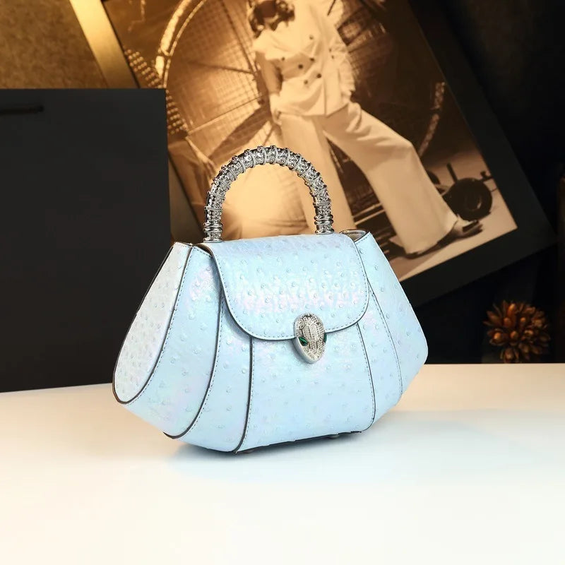 Stylish light luxury colorful unique shape ostrich pattern small square patchwork handbag