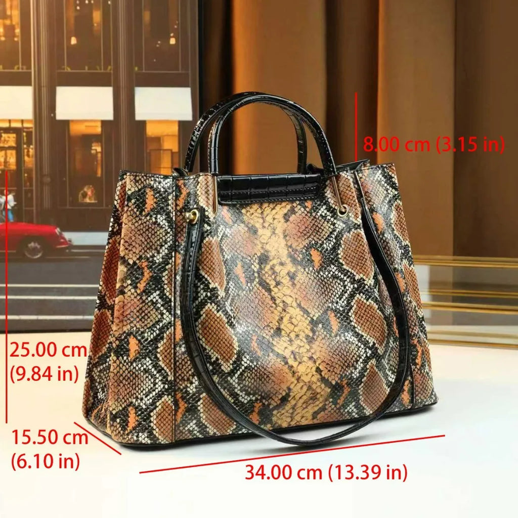 Fashionable snake pattern large capacity women's high-end crossbody bucket bag