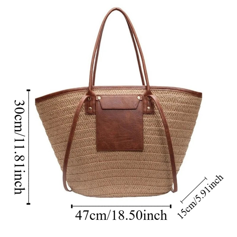 Vintage Style Straw Basket Bag Rattan Material Woven Design