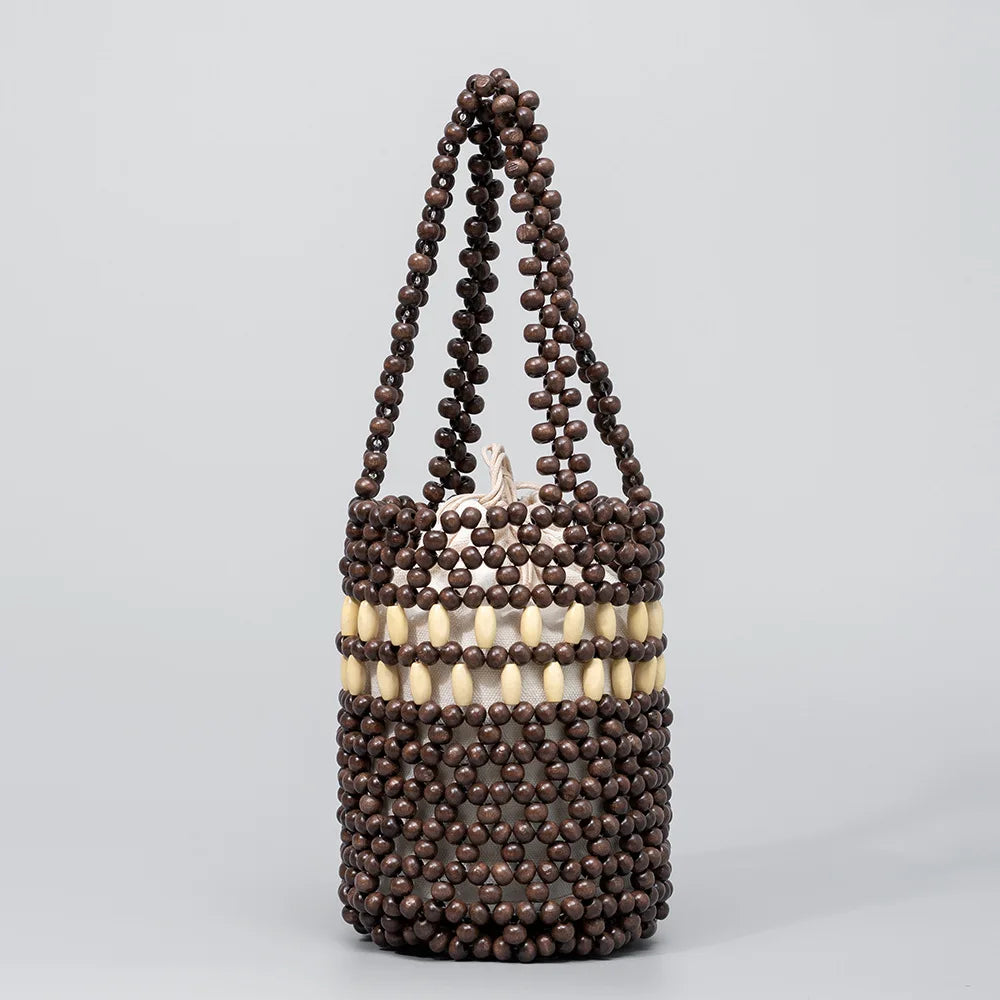 Wooden Bead Handbag Handmade Woven Bag Design
