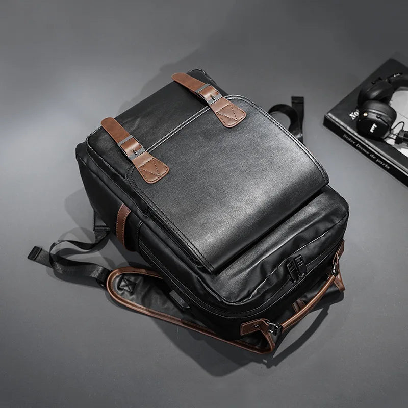 Retro Men's Backpack Soft Leather Fashion Large Capacity Laptop Backpack