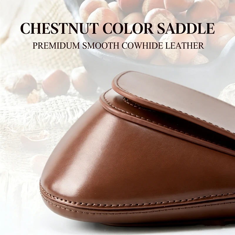 Smooth Genuine Leather Saddle Bag Retro Shoulder Purse