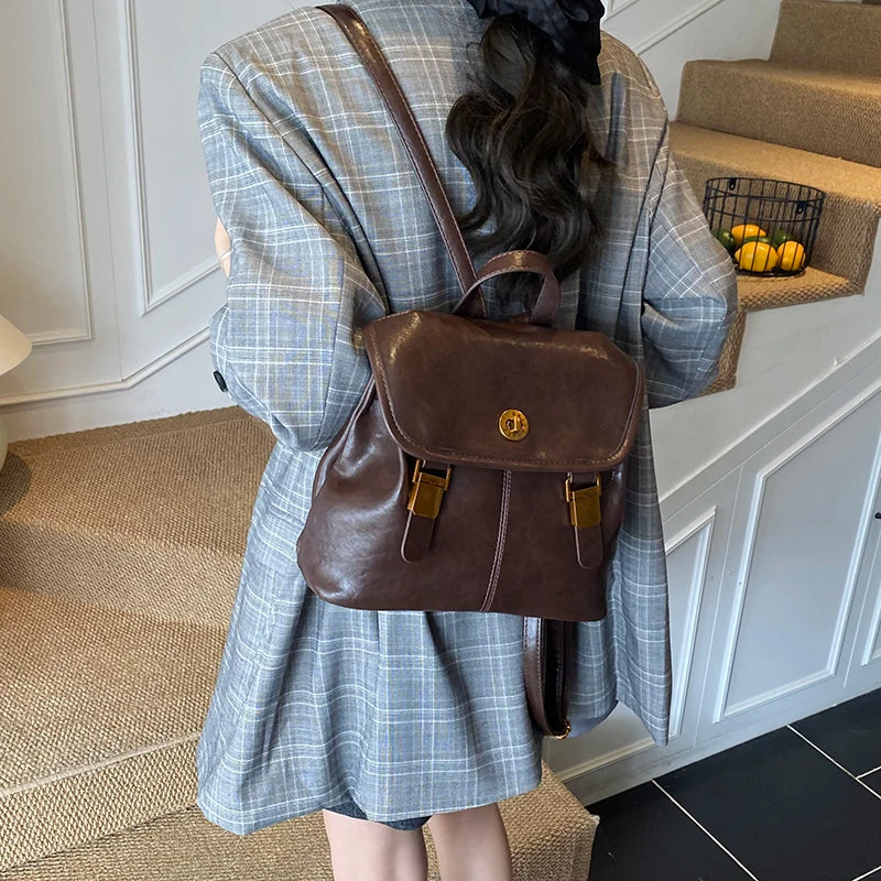 Small Pu Leather Backpacks Fashion Vintage Luxury Bag