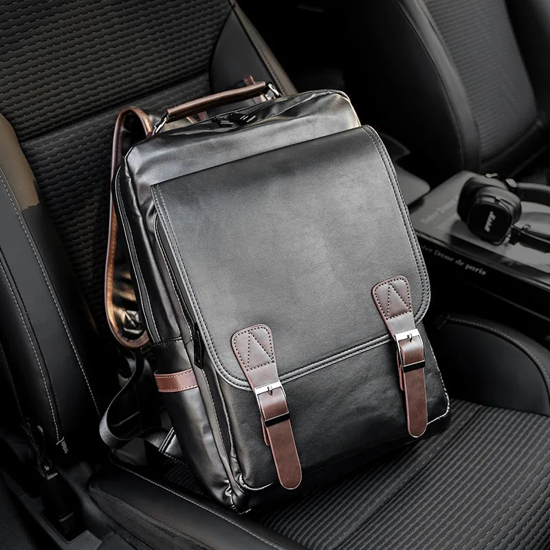 Retro Men's Backpack Soft Leather Fashion Large Capacity Laptop Backpack