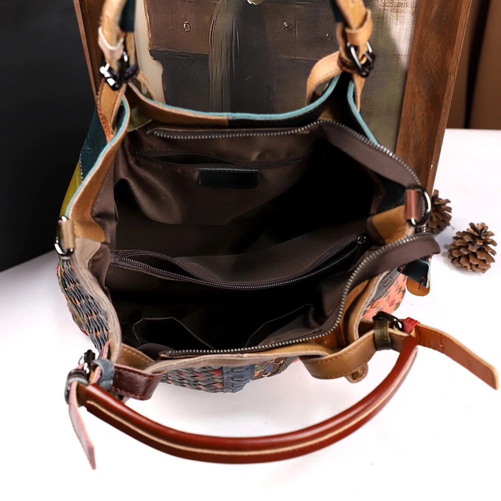 Retro women's handbag with a top layer of cowhide large capacity