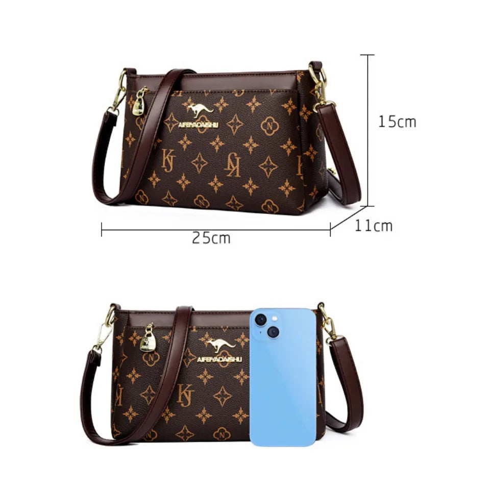 Patterned Leather Crossbody Bags for Women Luxury Design 3 Layers Purse Handbag