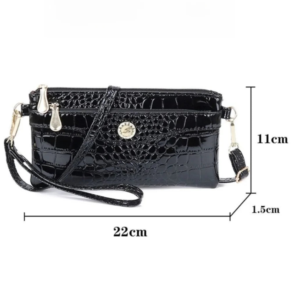 Multi-functional Phone Shoulder Bags PU Leather Crocodile Pattern Square Bag