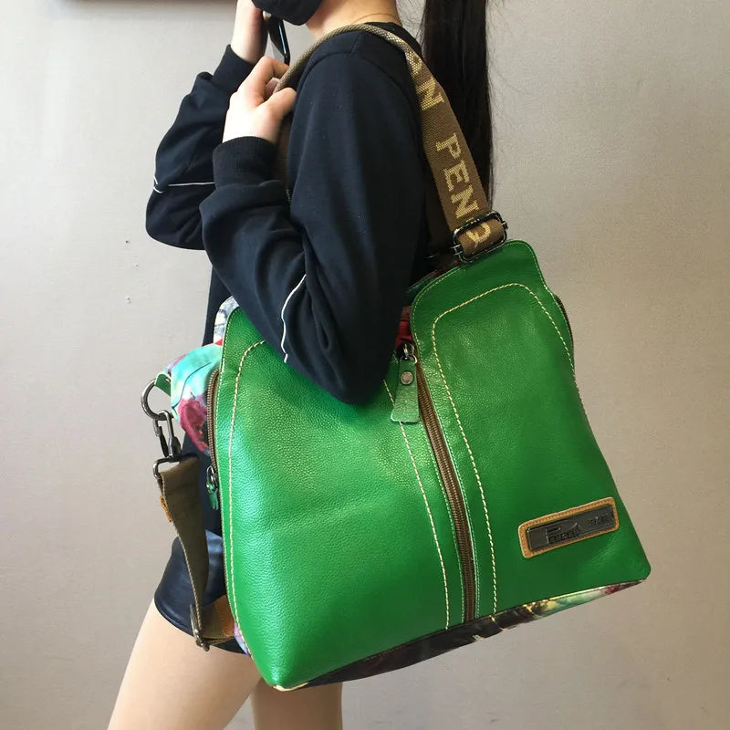 Leather Bag Fashion Large Capacity Flower Print Shoulder Bag