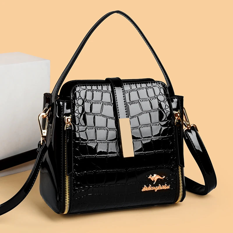 Fashion Handbag High Quality Crocodile Pattern Patent Leather