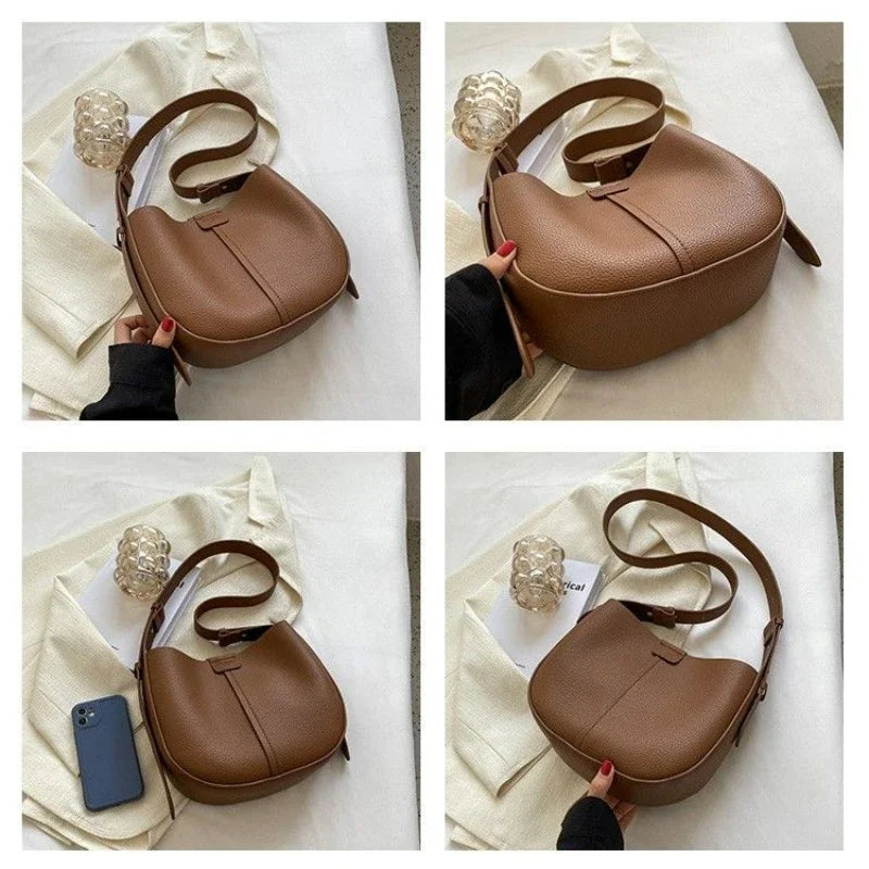 Leather Bag Fashion Single Shoulder Crossbody Bucket Bag Simple Magnetic Buckle