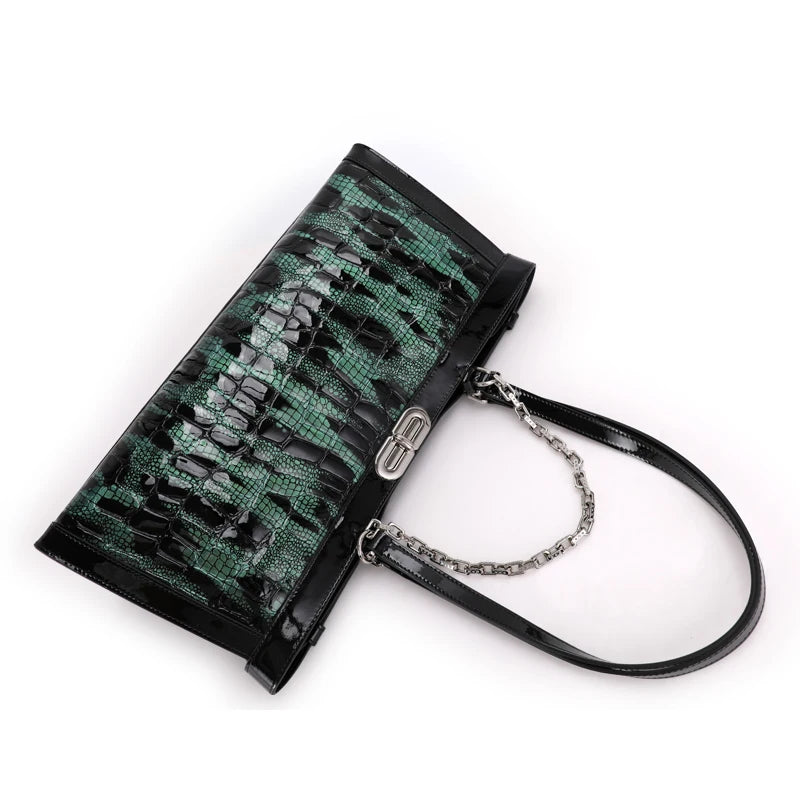 Luxury Cowhide Bag Trendy Crocodile Pattern Large Capacity