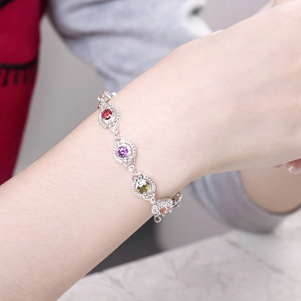 Colorful Multi Colors Real Zircon Bracelets 925 Sterling Silver Bracelet Jewelry