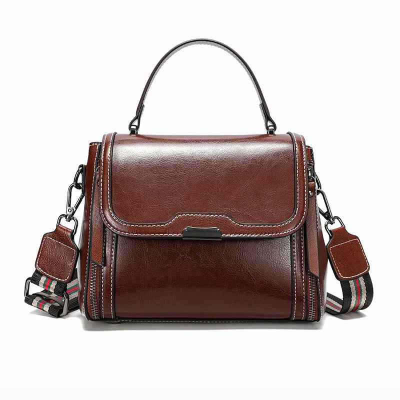 Women's Luxury Design Oil Wax Cowhide Leather Handbag