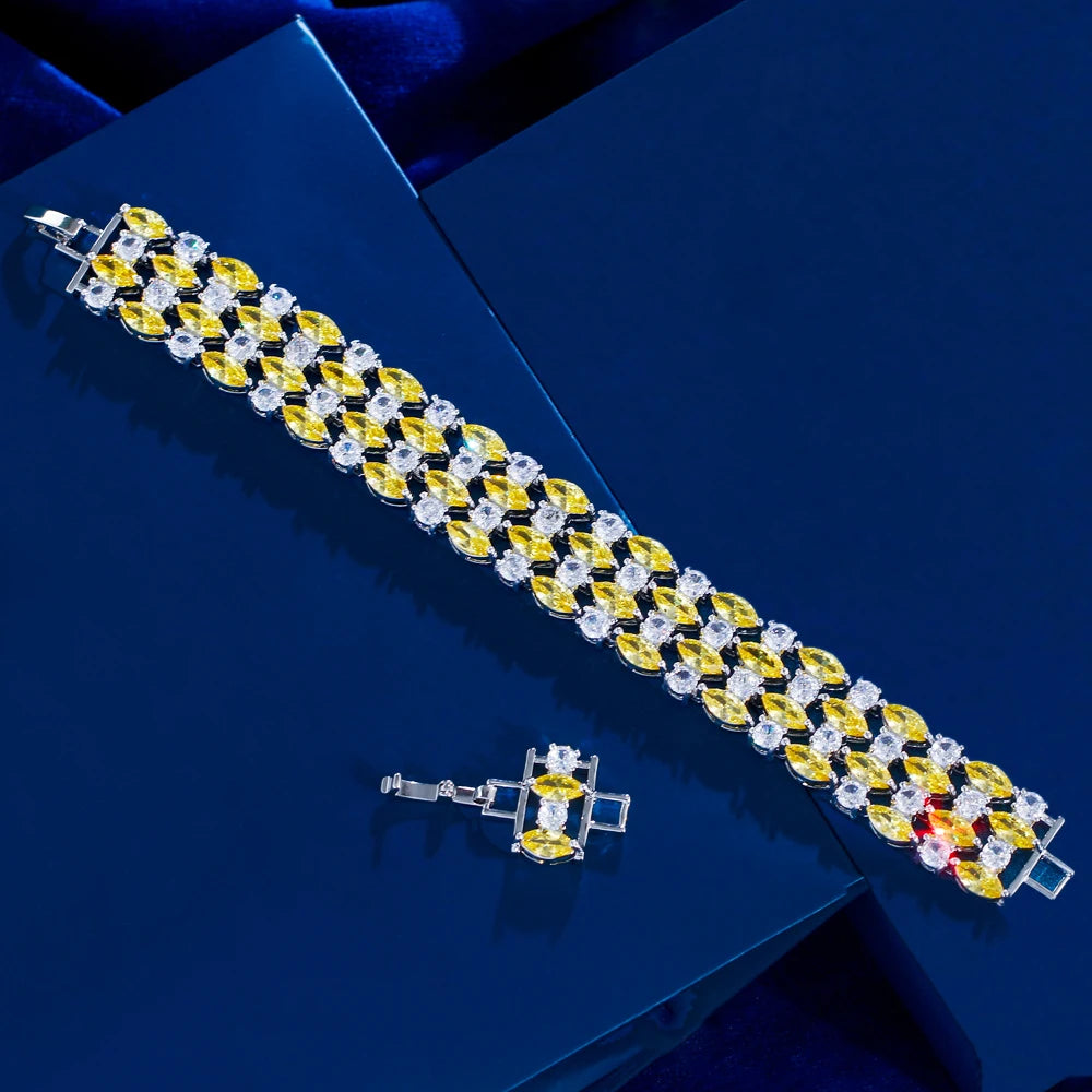 Luxury Green Zirconia Wide Fashion Bracelet for Women Fashion Evening Jewelry