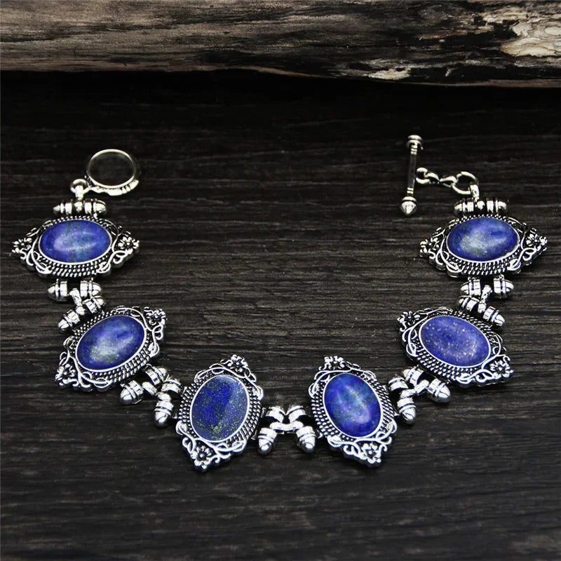 Oval Plant Flower Amethysts Quartz Bracelet