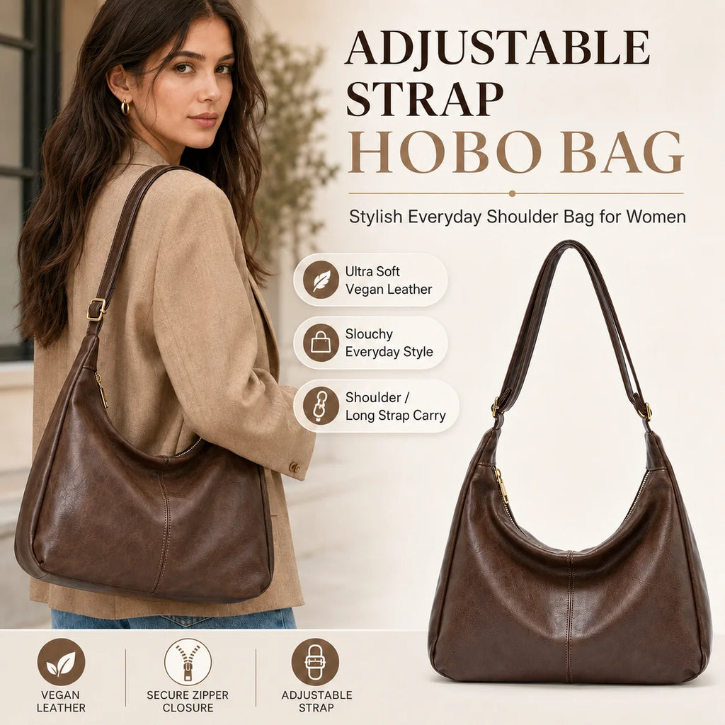 Ultra Soft Vegan Leather Hobo Bag Slouchy Foldable Tote
