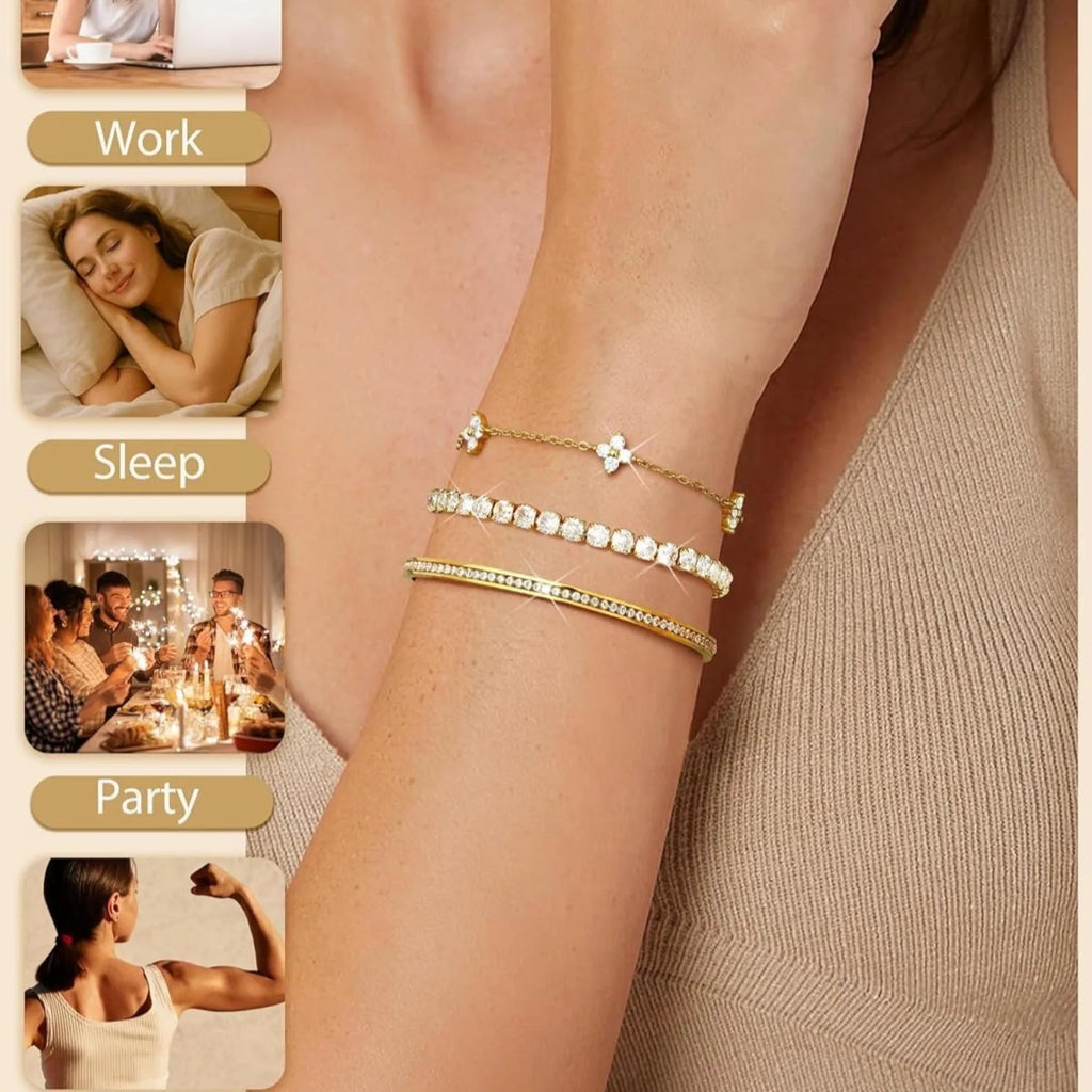 3PC Stackable Set Adjustable 14K Gold-Plated Tennis Bracelets