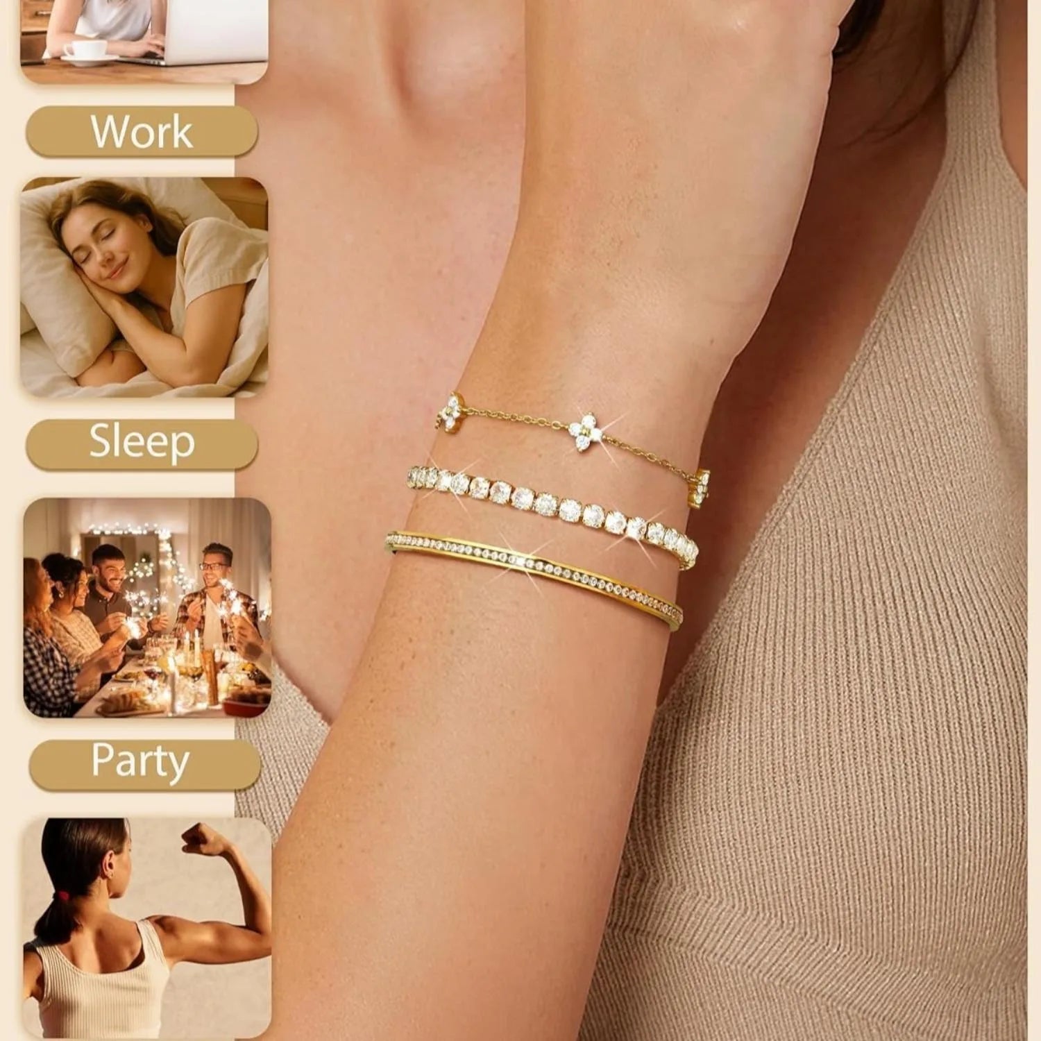 3PC Stackable Set Adjustable 14K Gold-Plated Tennis Bracelets