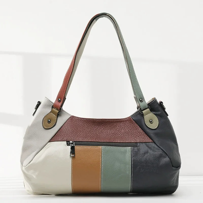 Retro handcrafted leather splicing women's bag top layer soft leather